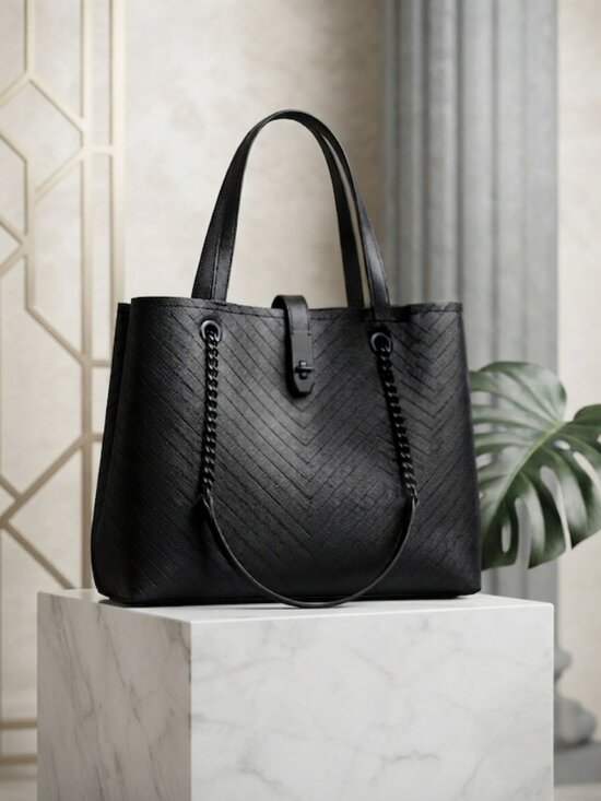 Aldo Handbags - Aldo Black Chevron Quilted Tote Bag Shoulder Handbag Minimalist Work Size OS